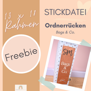 FREEBIE Stickdatei für Ordnerrücken "Bags & Co." 13x18 Rahmen